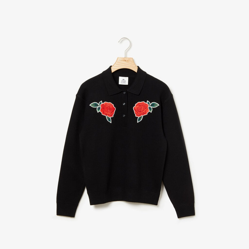 Wo  LIVE Rose-Embroidered Cropped Sweater | Lacoste Womens