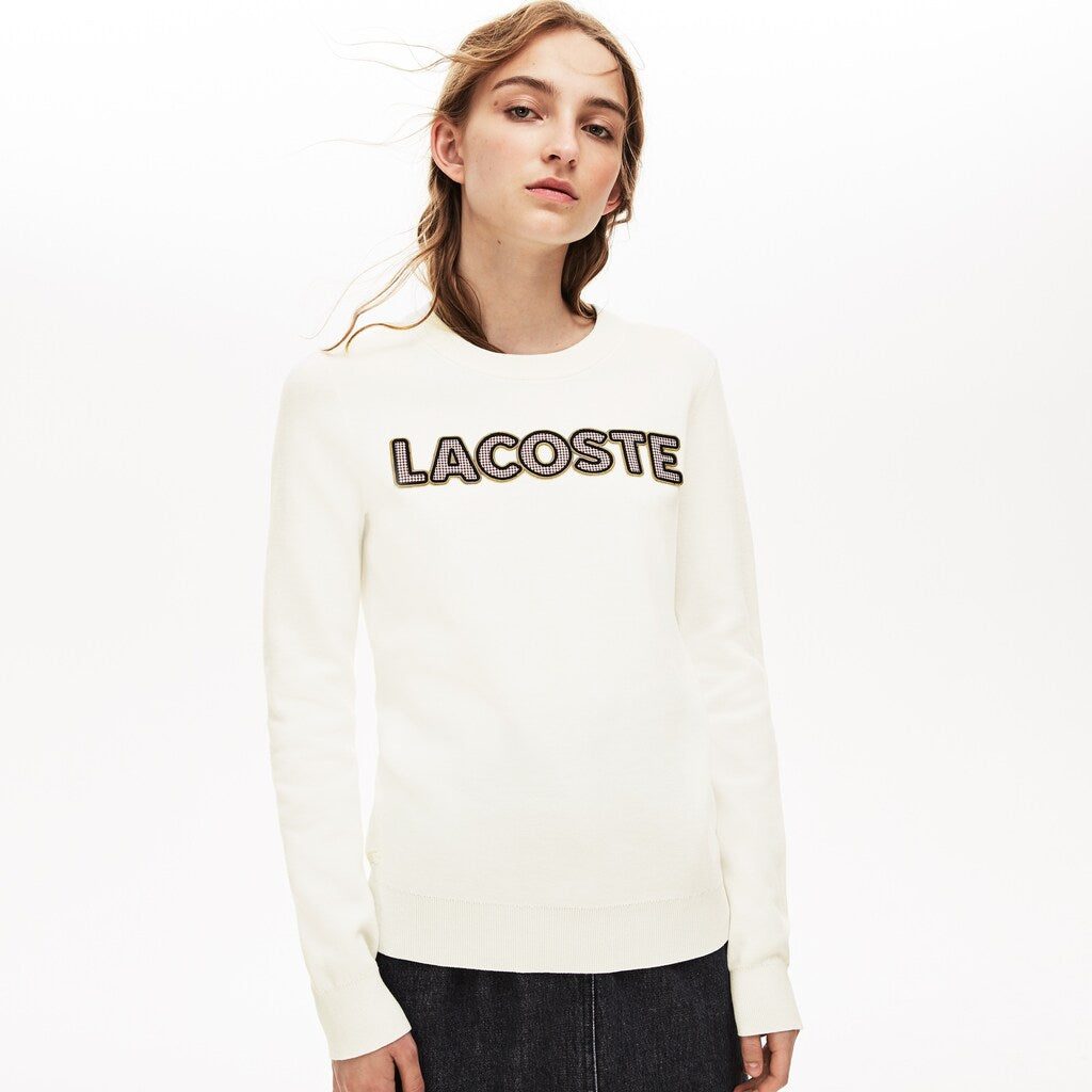 Wo  Crewneck Checkerd-Logo Cotton Sweater | Lacoste Womens