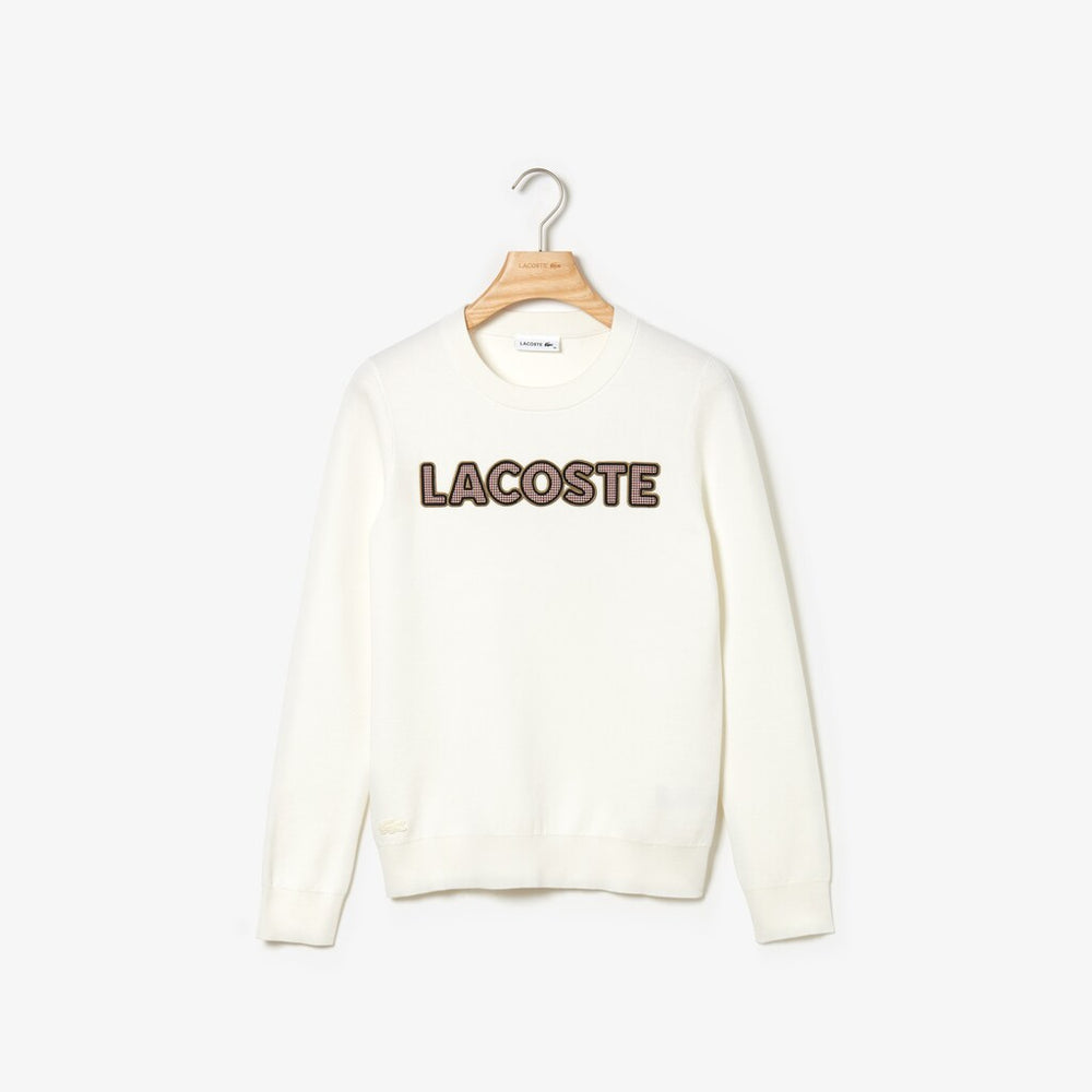 Wo  Crewneck Checkerd-Logo Cotton Sweater | Lacoste Womens