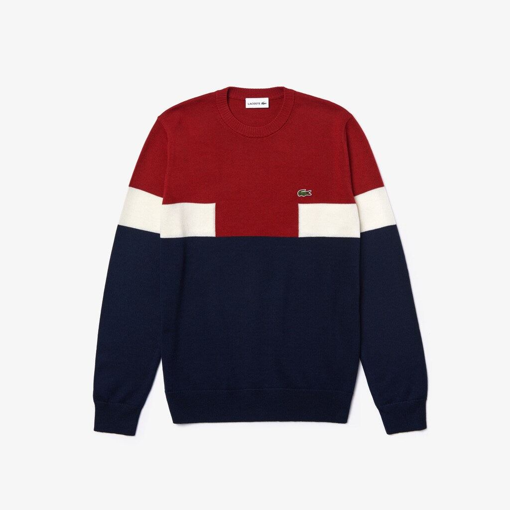 Crew Neck Colorblock Wool And Cotton Blend Sweater | Lacoste Mens