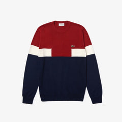 Crew Neck Colorblock Wool And Cotton Blend Sweater | Lacoste Mens