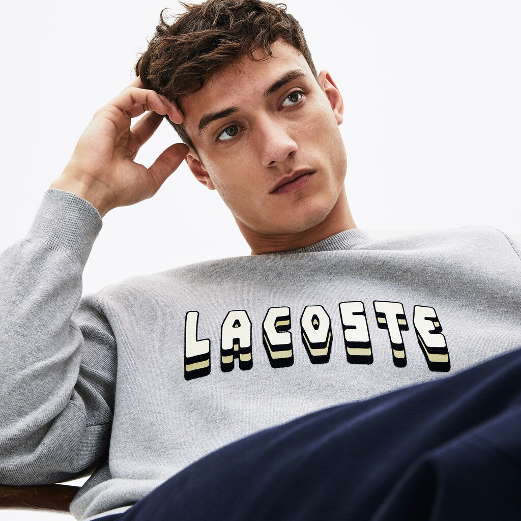 3D-Lettering Crewneck Cotton Blend Sweater | Lacoste Mens