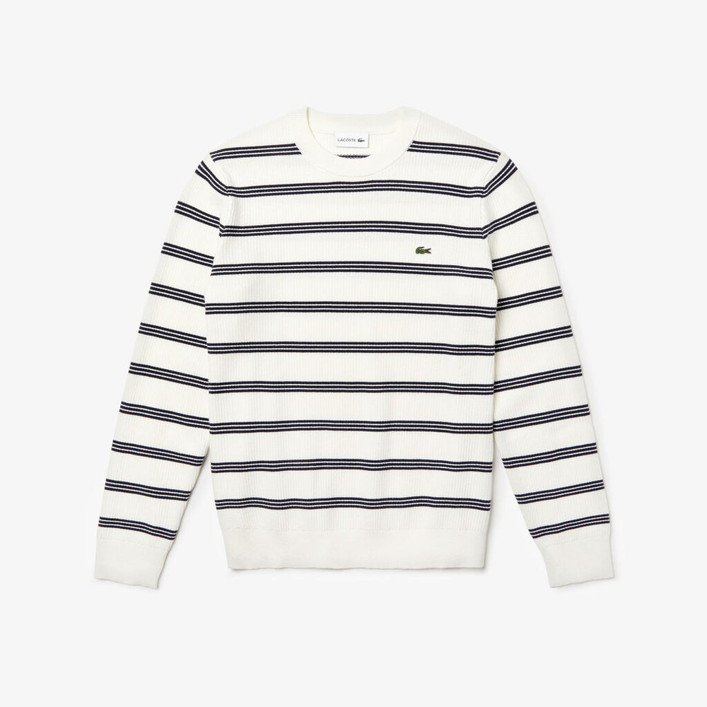 Crewneck Pinstriped Wool and Cotton Sweater | Lacoste Mens