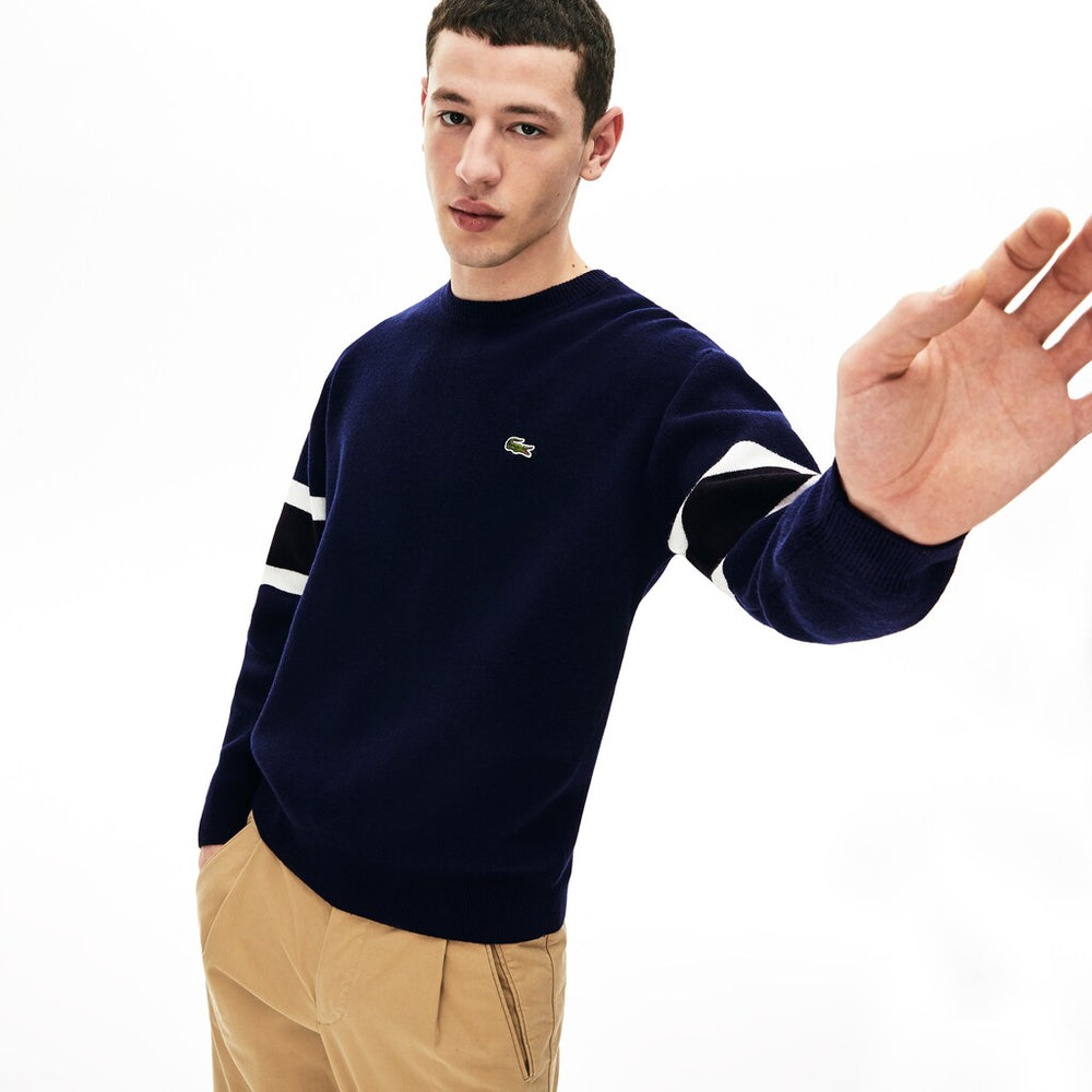Crewneck Striped-Sleeve Heathered Jacquard Sweater | Lacoste Mens
