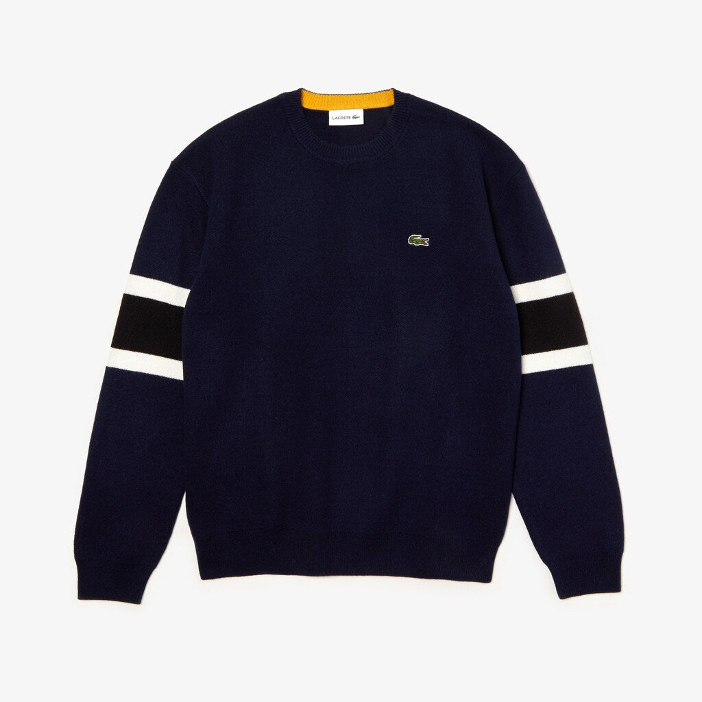 Crewneck Striped-Sleeve Heathered Jacquard Sweater | Lacoste Mens
