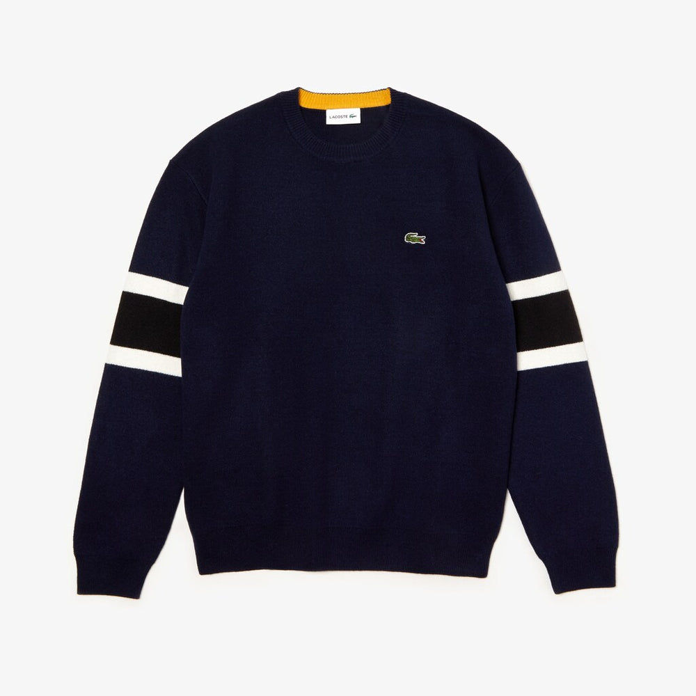 Crewneck Striped-Sleeve Heathered Jacquard Sweater | Lacoste Mens