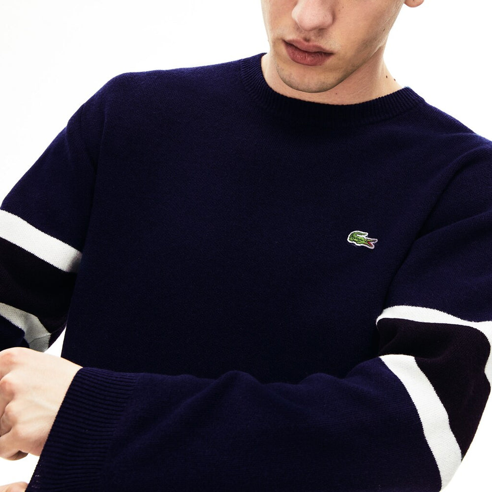 Crewneck Striped-Sleeve Heathered Jacquard Sweater | Lacoste Mens