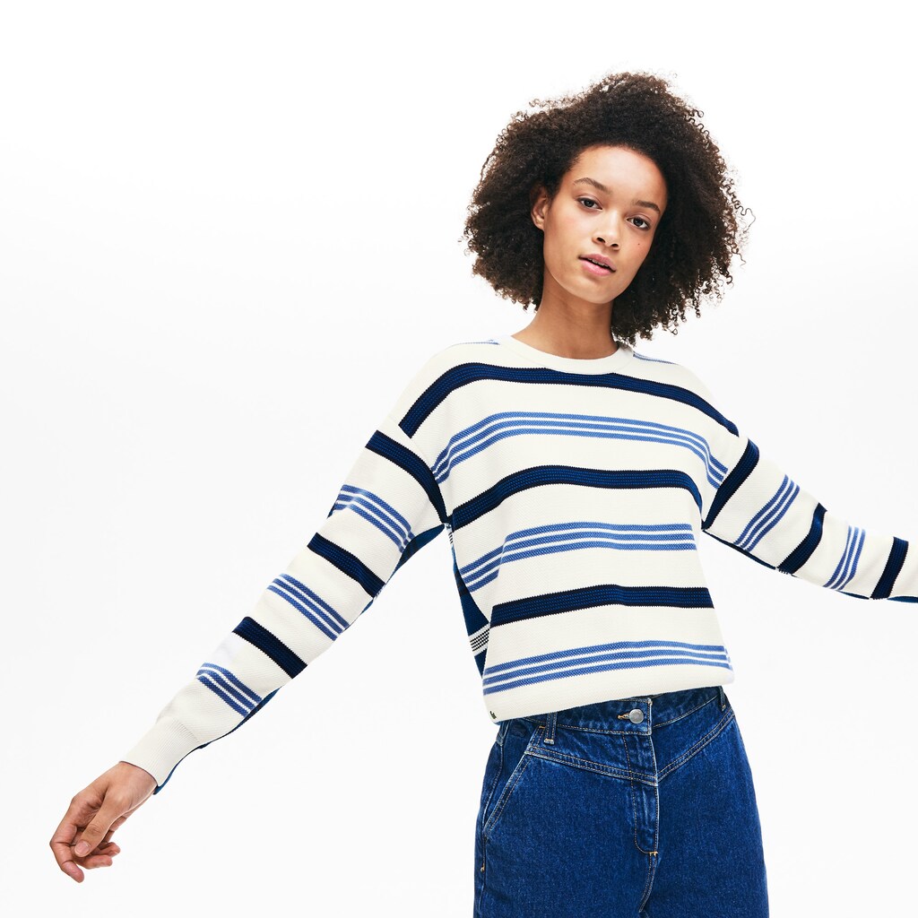 Wo  Crewneck Striped Piqué And Jersey Sweater | Lacoste Womens