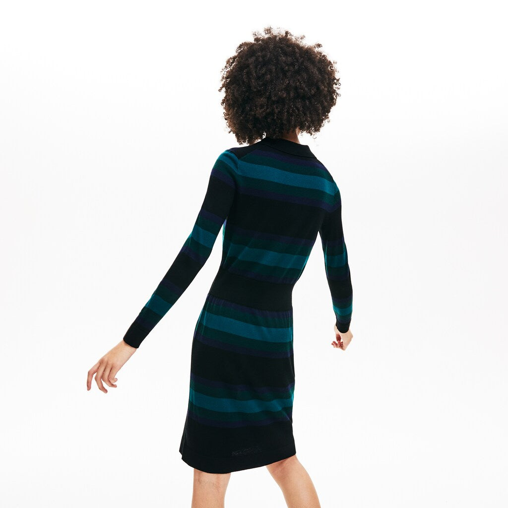 Wo  Fitted Striped Wool Polo Dress | Lacoste Womens