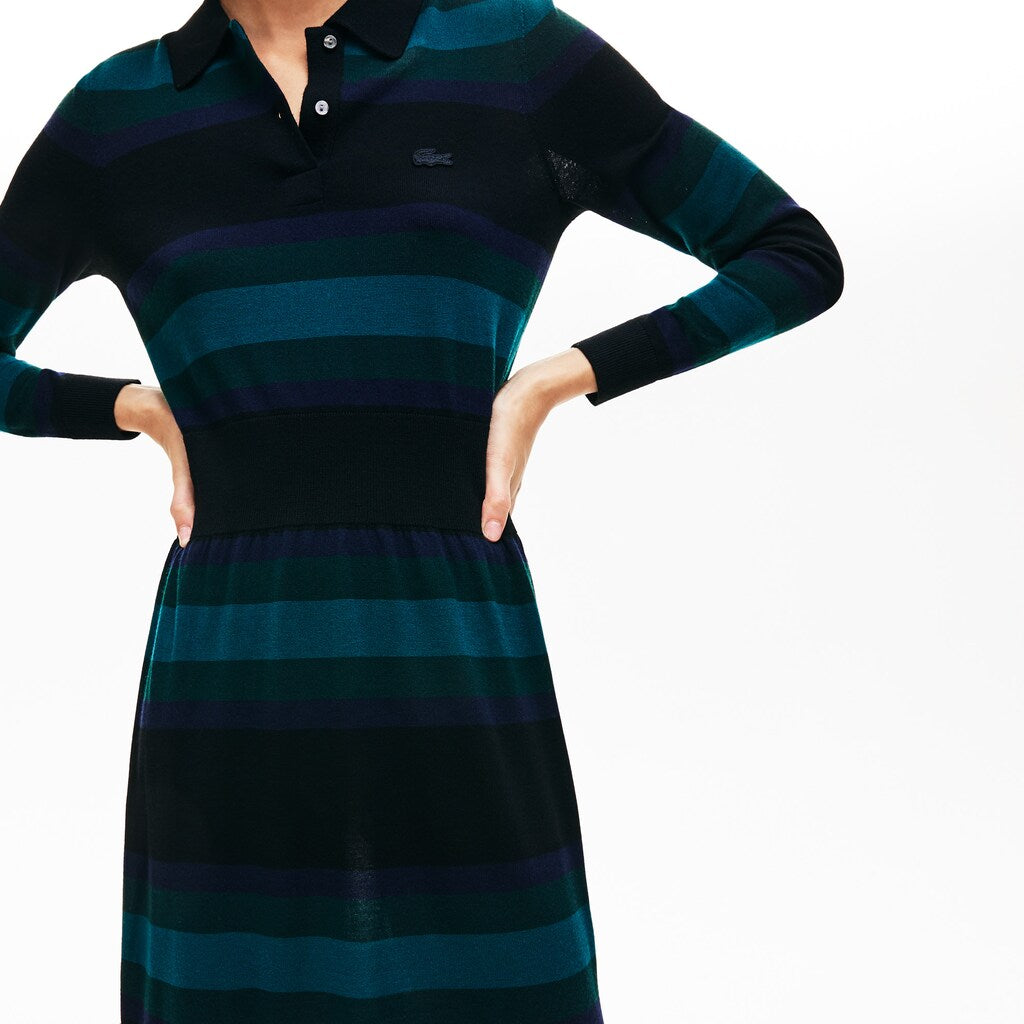 Wo  Fitted Striped Wool Polo Dress | Lacoste Womens