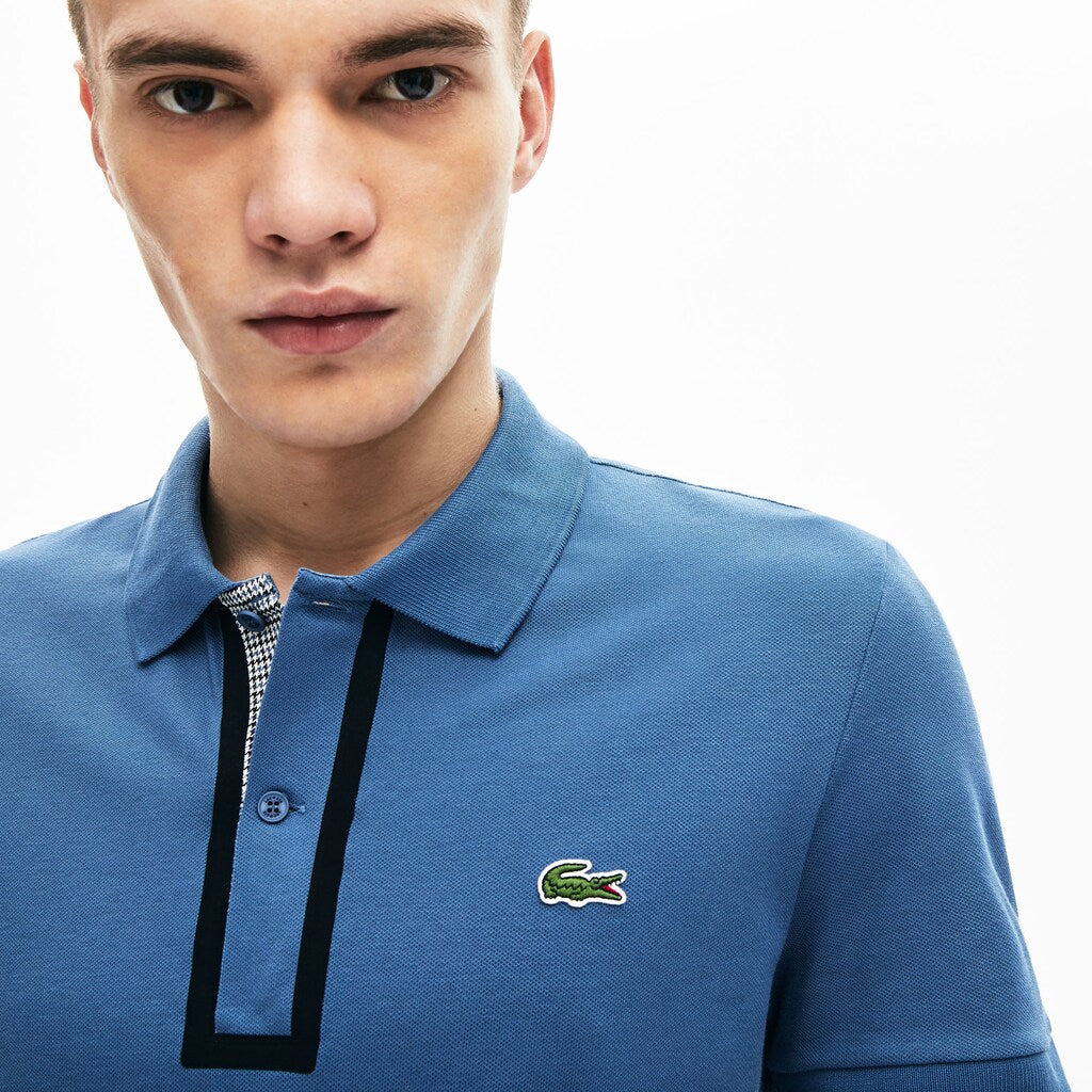 Slim Fit Checkered-Placket Stretch Cotton Piqué Polo | Lacoste Mens