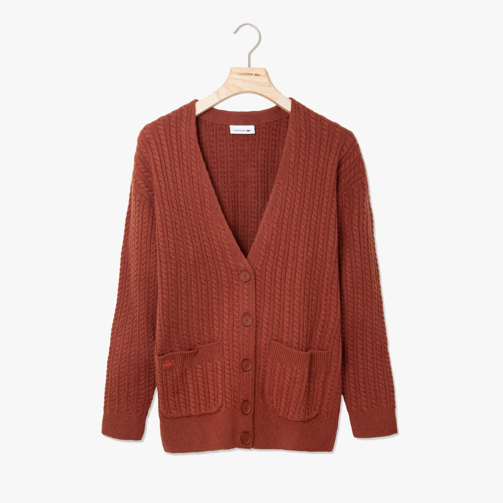 Wo  Wool And Cashmere Blend Cable Knit Cardigan | Lacoste Womens