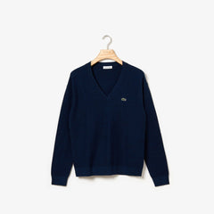 Wo  V-Neck Texturized Cotton Sweater | Lacoste Womens
