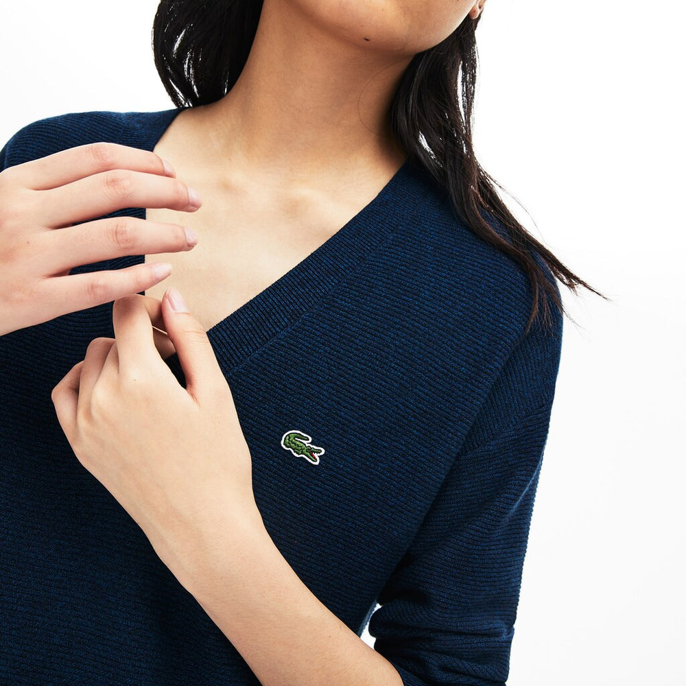 Wo  V-Neck Texturized Cotton Sweater | Lacoste Womens