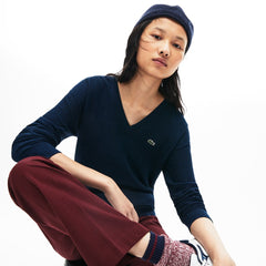 Wo  V-Neck Texturized Cotton Sweater | Lacoste Womens