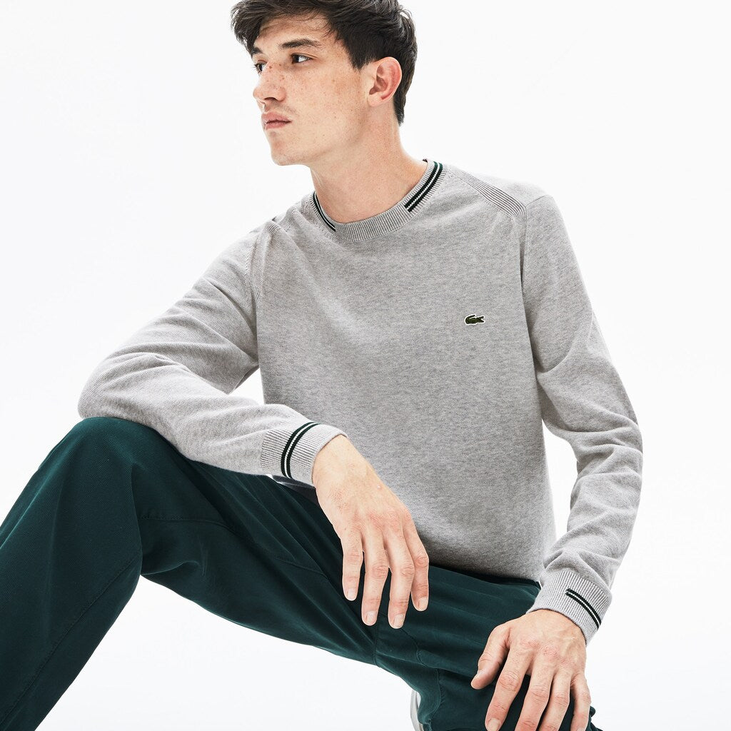 Crewneck Mixed Stich And Striped Cotton Sweater | Lacoste Mens