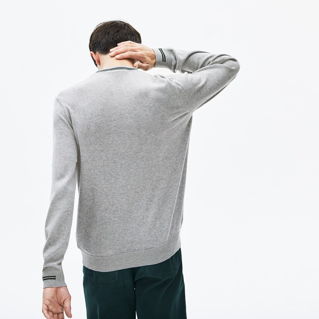 Crewneck Mixed Stich And Striped Cotton Sweater | Lacoste Mens