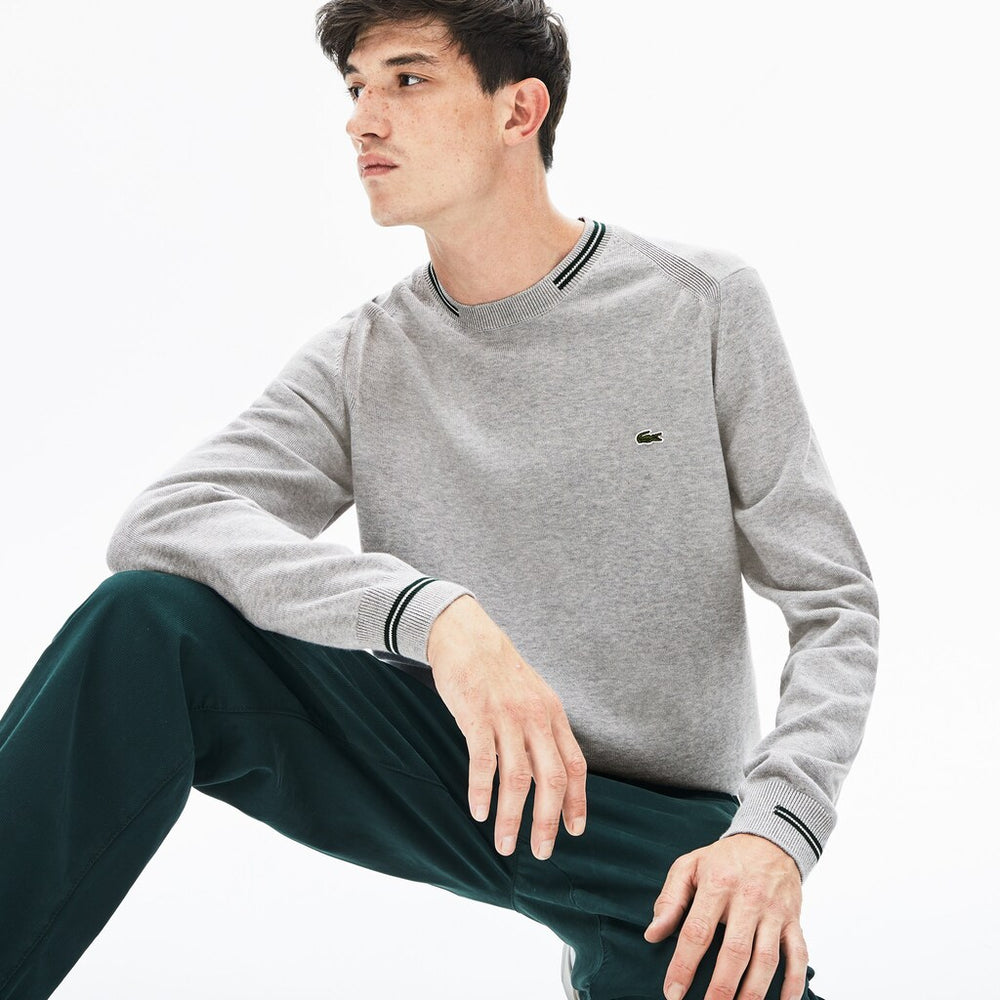 Crewneck Mixed Stich And Striped Cotton Sweater | Lacoste Mens