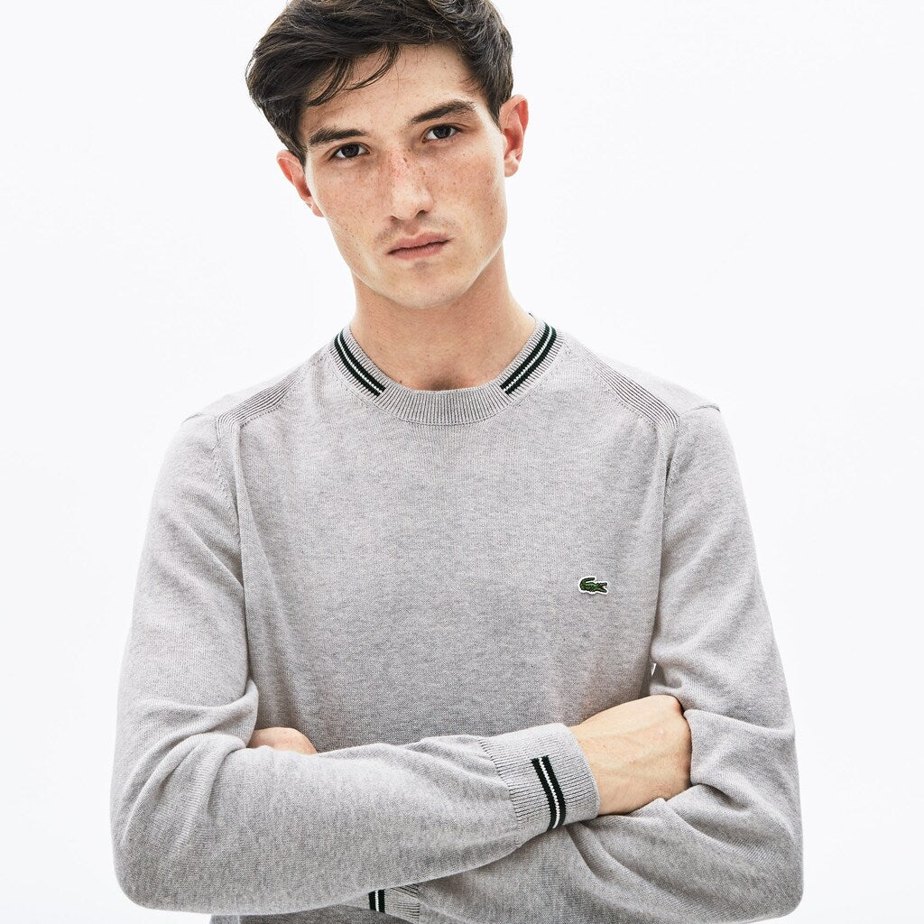Crewneck Mixed Stich And Striped Cotton Sweater | Lacoste Mens