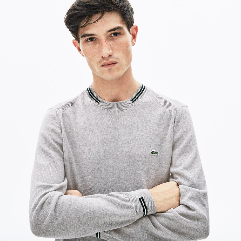 Crewneck Mixed Stich And Striped Cotton Sweater | Lacoste Mens