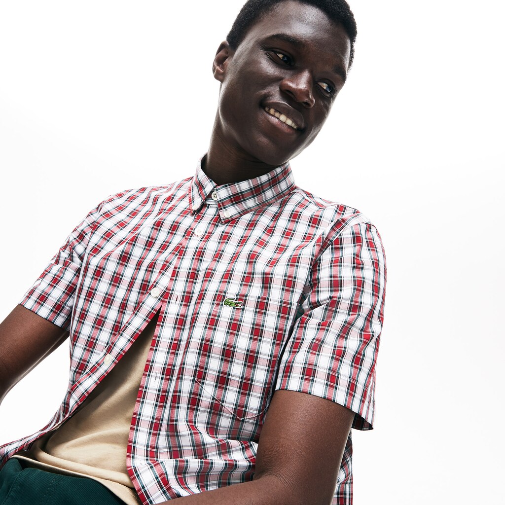 Short Sleeve Plaid Poplin Shirt | Lacoste Mens