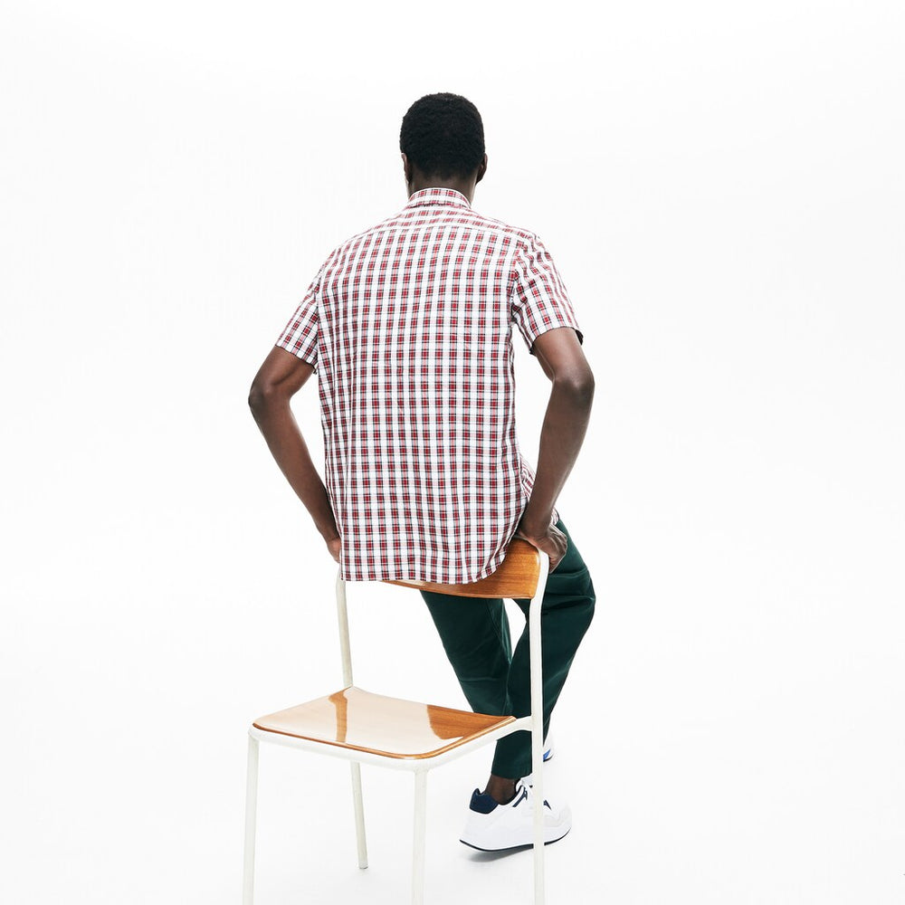 Short Sleeve Plaid Poplin Shirt | Lacoste Mens