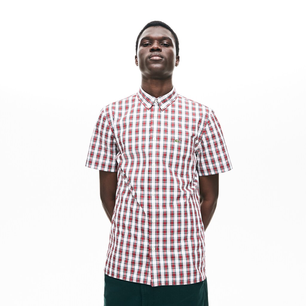 Short Sleeve Plaid Poplin Shirt | Lacoste Mens