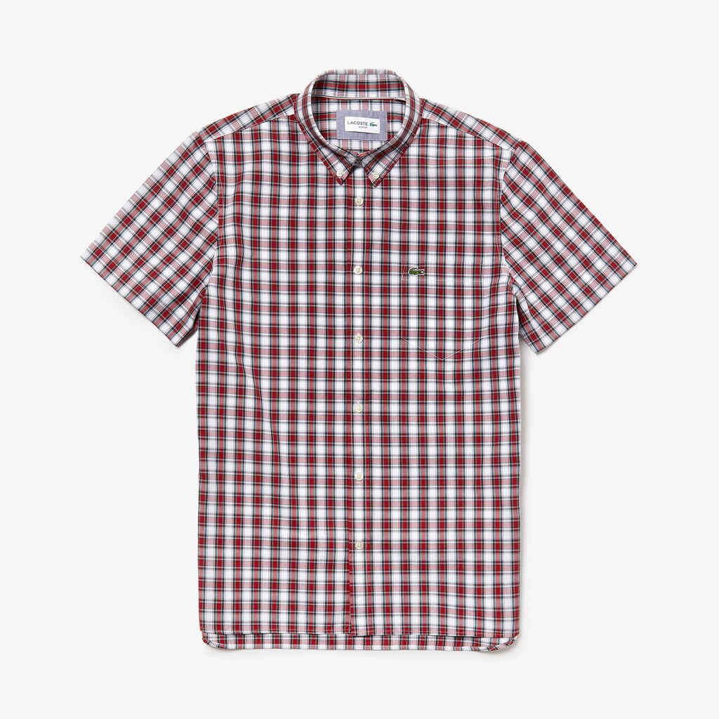 Short Sleeve Plaid Poplin Shirt | Lacoste Mens