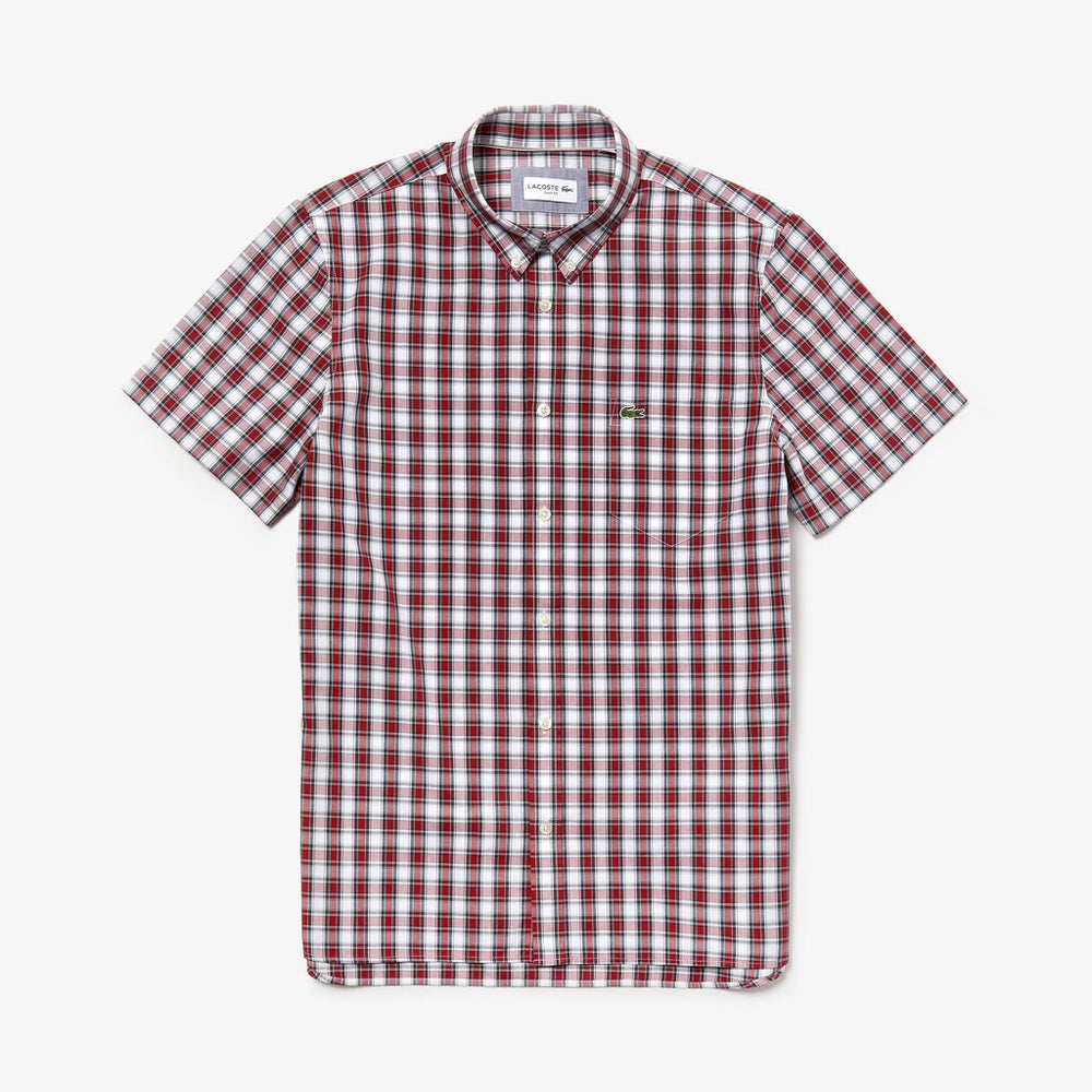 Short Sleeve Plaid Poplin Shirt | Lacoste Mens