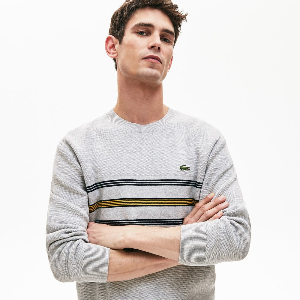 Crewneck Striped Texturized Piqué Sweater | Lacoste Mens