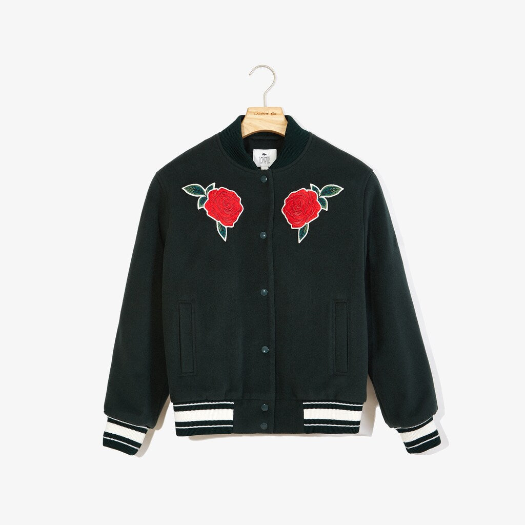 Wo  LIVE Rose-Embroidered Varsity Jacket | Lacoste Womens