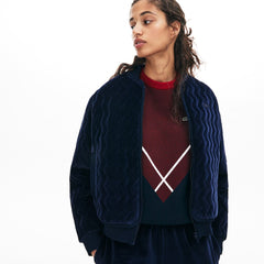 Wo  Chevron-Stitch Velour Cropped Varsity Jacket | Lacoste Womens