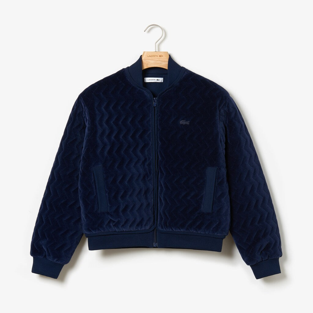 Wo  Chevron-Stitch Velour Cropped Varsity Jacket | Lacoste Womens