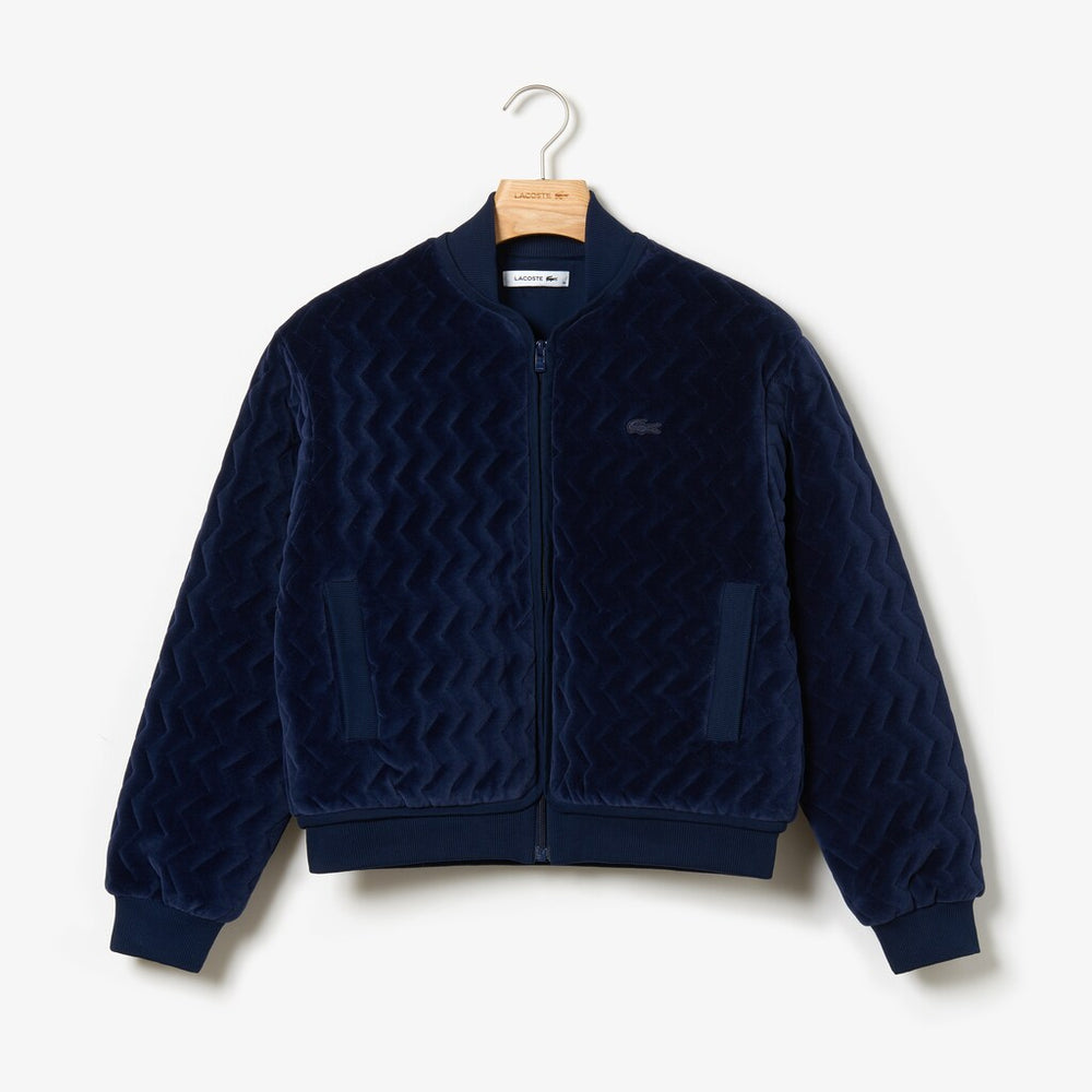 Wo  Chevron-Stitch Velour Cropped Varsity Jacket | Lacoste Womens