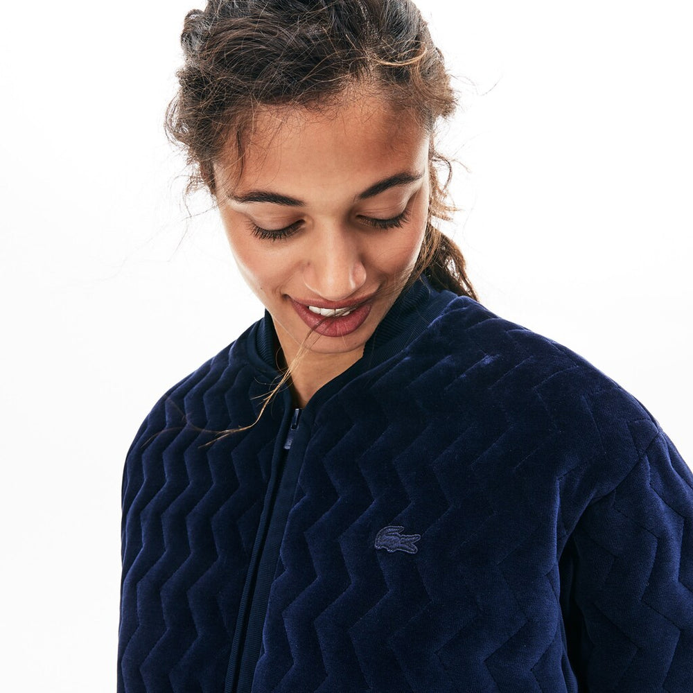 Wo  Chevron-Stitch Velour Cropped Varsity Jacket | Lacoste Womens