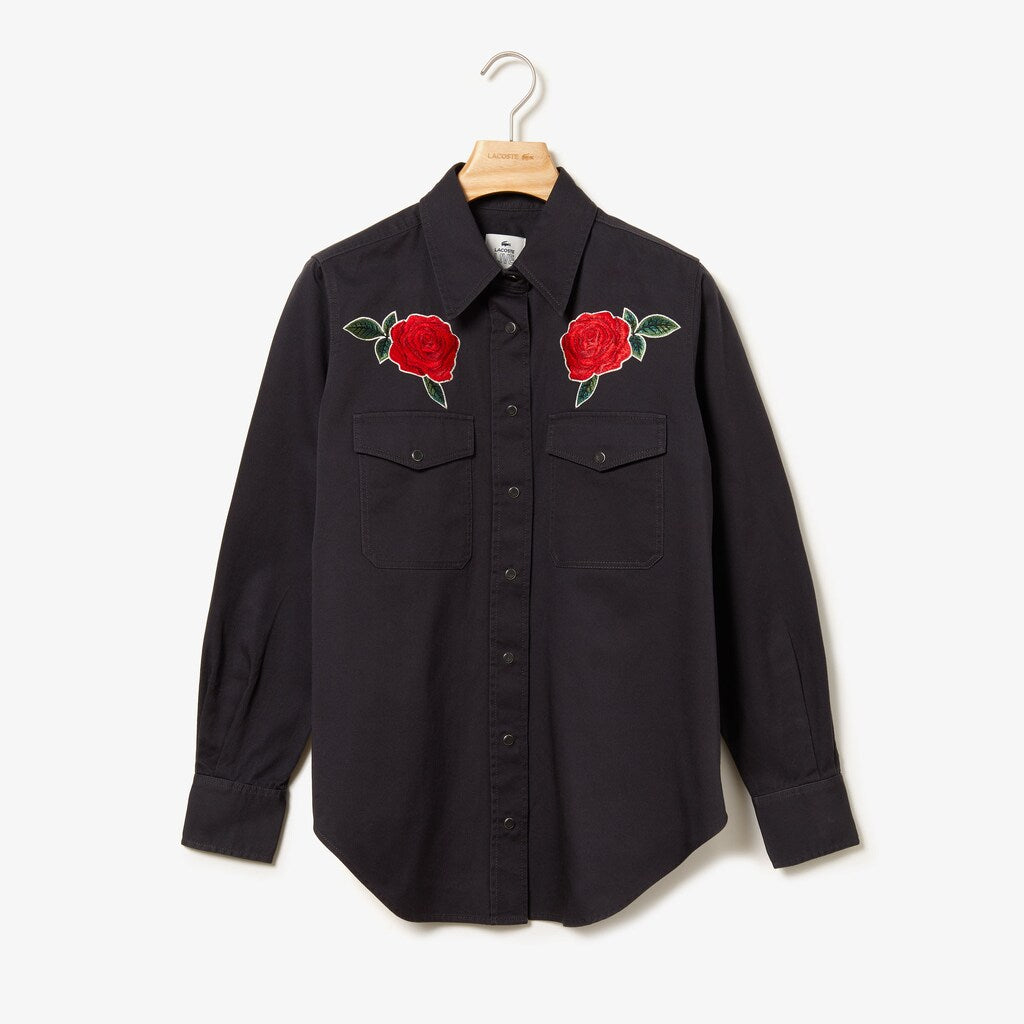 Wo  LIVE Rose-Embroidered Cotton Shirt | Lacoste Womens