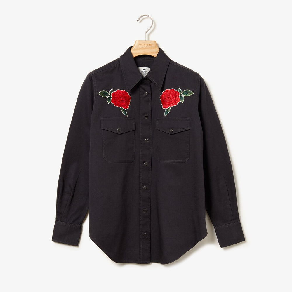 Wo  LIVE Rose-Embroidered Cotton Shirt | Lacoste Womens