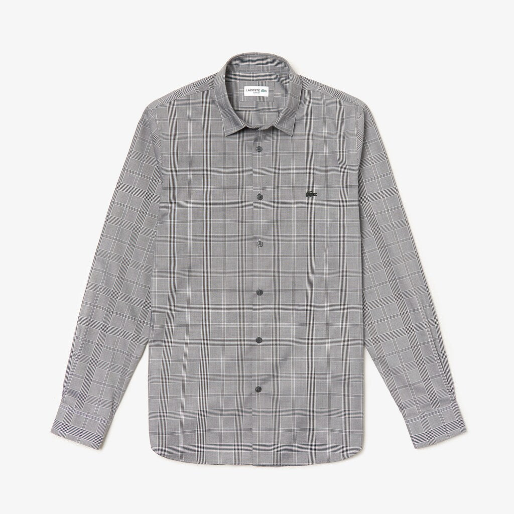 Slim Fit Glen Plaid Cotton Shirt | Lacoste Mens