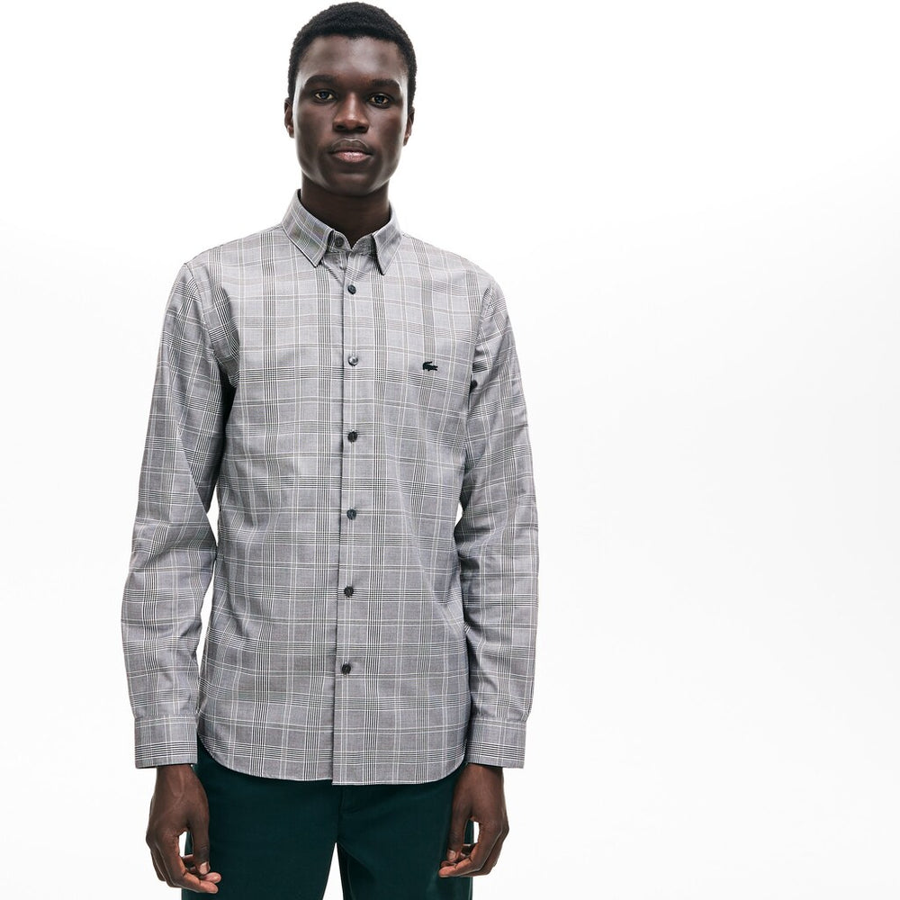 Slim Fit Glen Plaid Cotton Shirt | Lacoste Mens