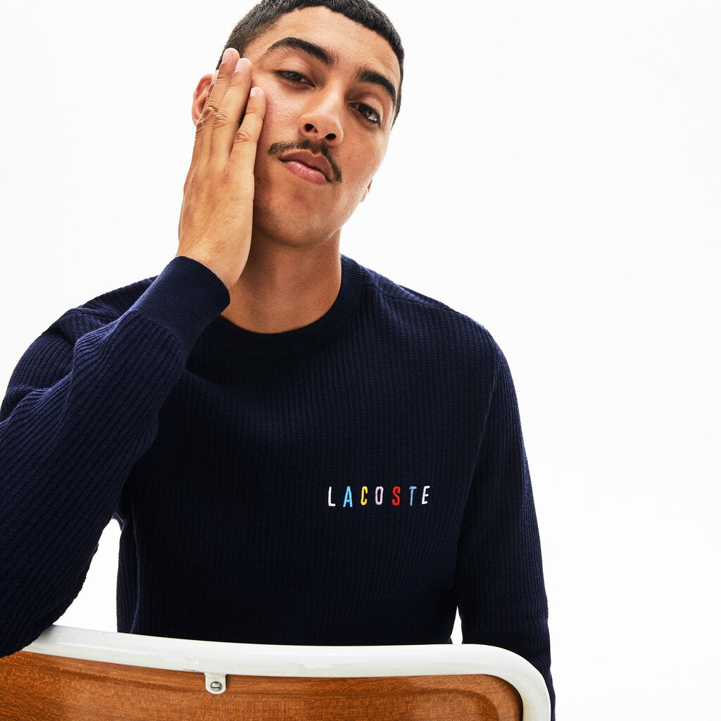 Crewneck Embroidered Cotton Blend Sweater | Lacoste Mens