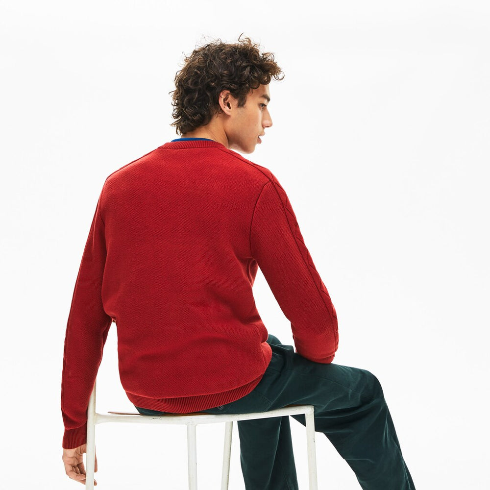 Crewneck Quilted-Sleeve Cotton Piqué Sweater | Lacoste Mens