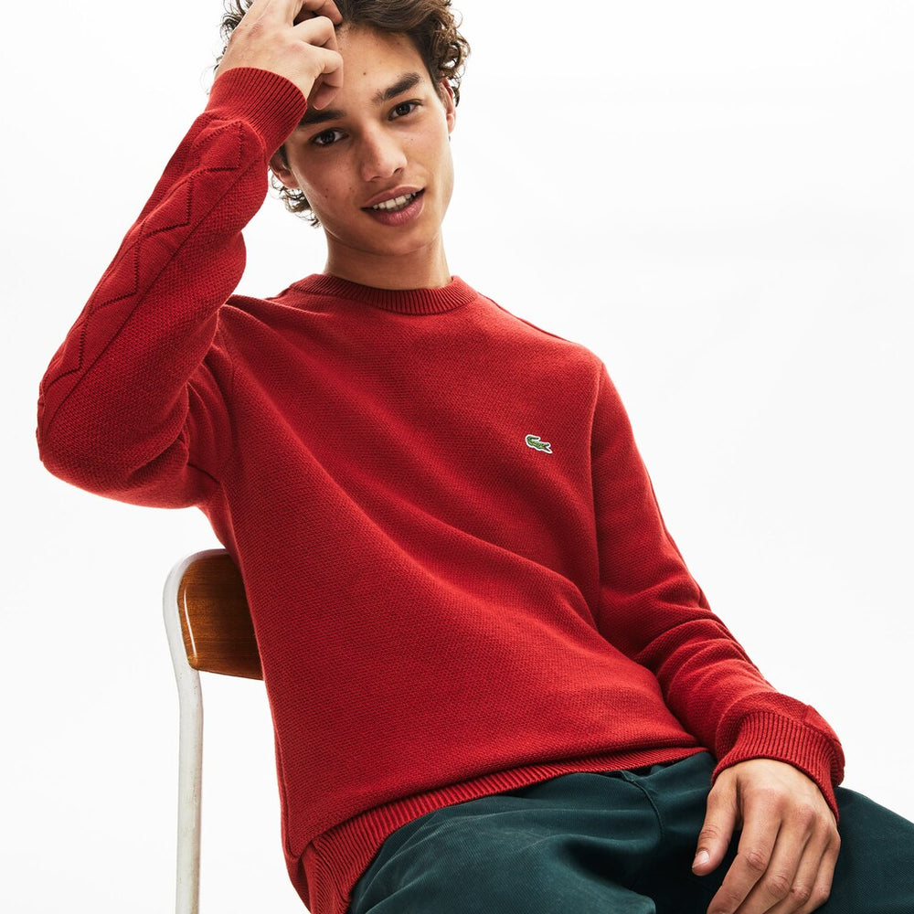 Crewneck Quilted-Sleeve Cotton Piqué Sweater | Lacoste Mens