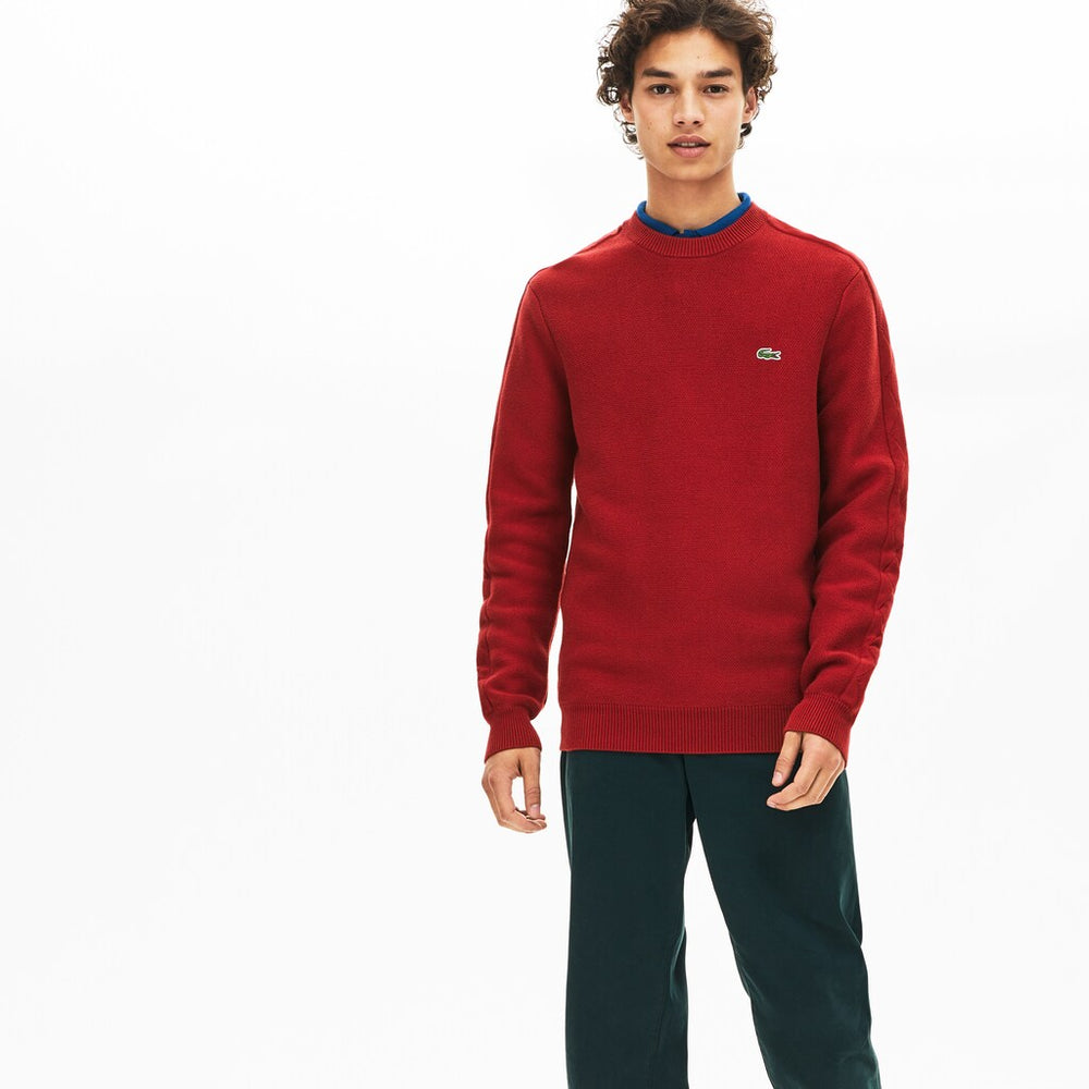 Crewneck Quilted-Sleeve Cotton Piqué Sweater | Lacoste Mens