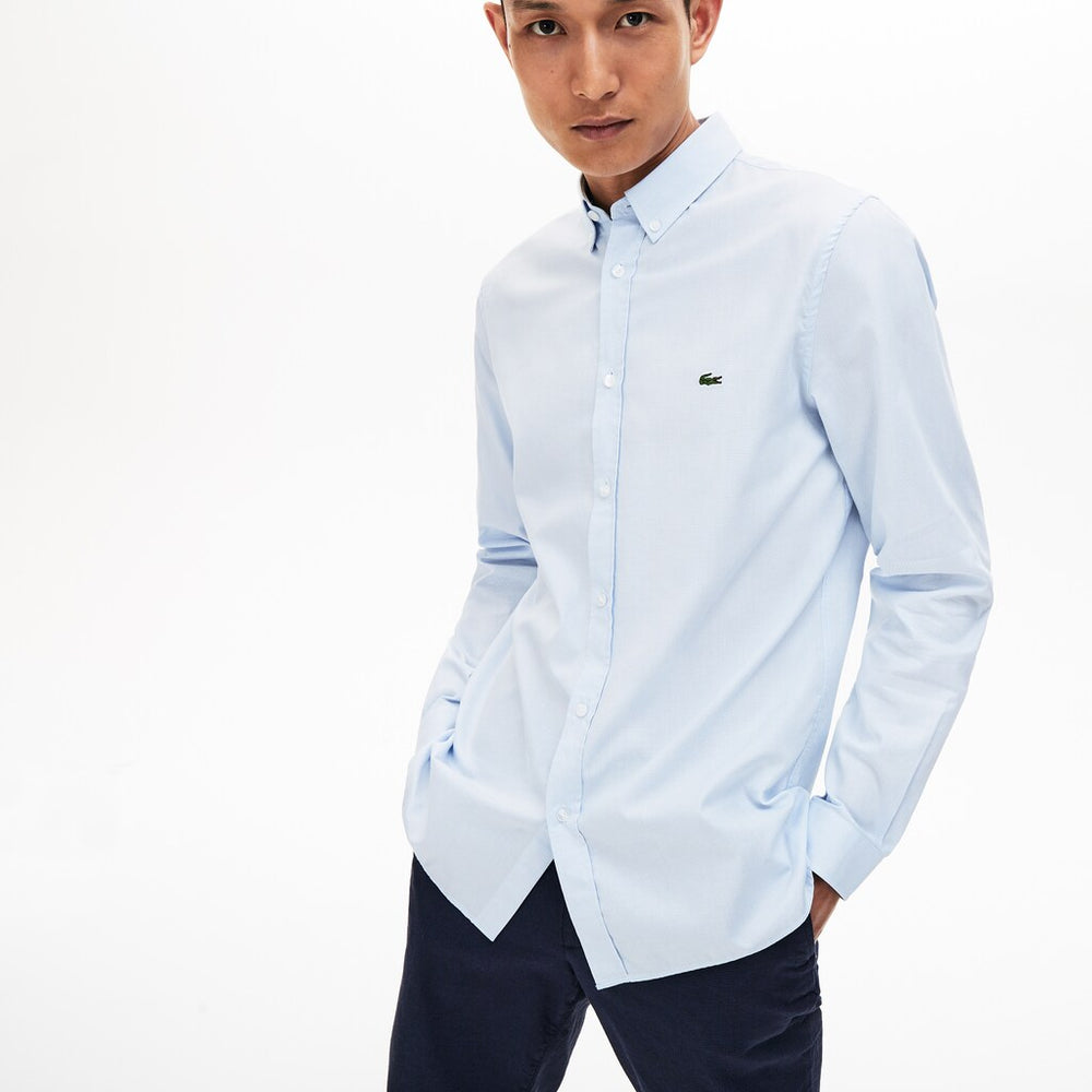 Slim Fit Polka Dot Cotton Poplin Shirt | Lacoste Mens