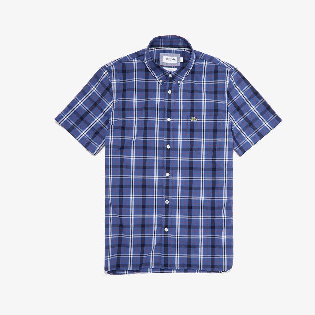 Short Sleeve Stretch Plaid Poplin Shirt | Lacoste Mens