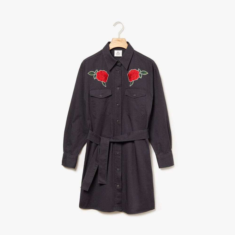 Wo  LIVE Rose-Embroidered Cotton Shirtdress | Lacoste Womens
