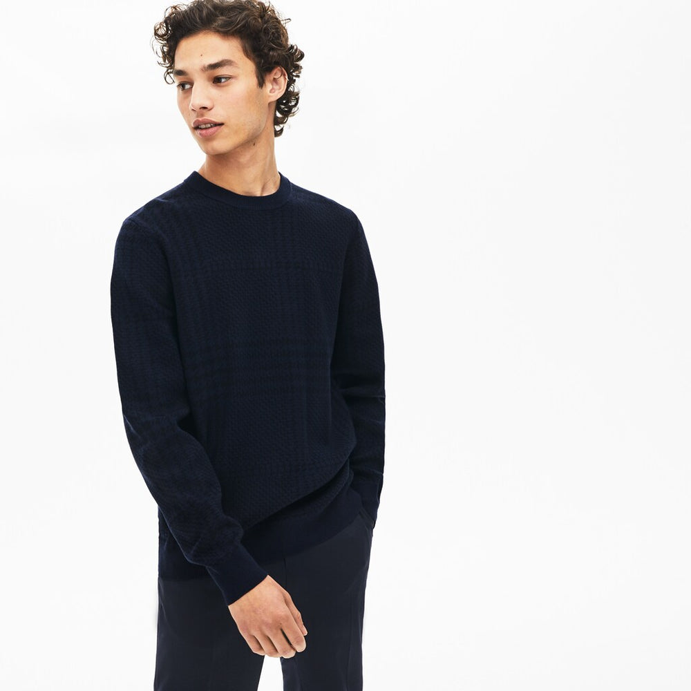 Crewneck Houndstooth Cotton And Cashmere Sweater | Lacoste Mens