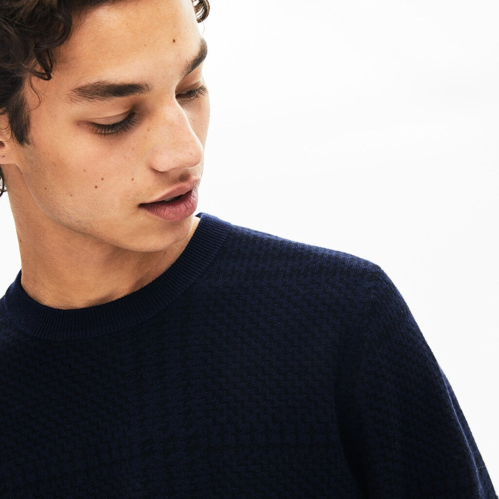 Crewneck Houndstooth Cotton And Cashmere Sweater | Lacoste Mens