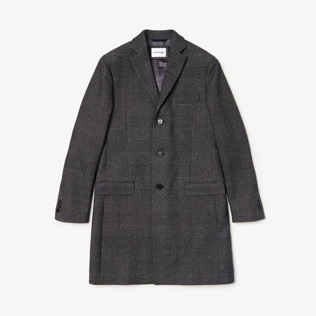 Glen Plaid Wool Blend Chesterfield Coat | Lacoste Mens