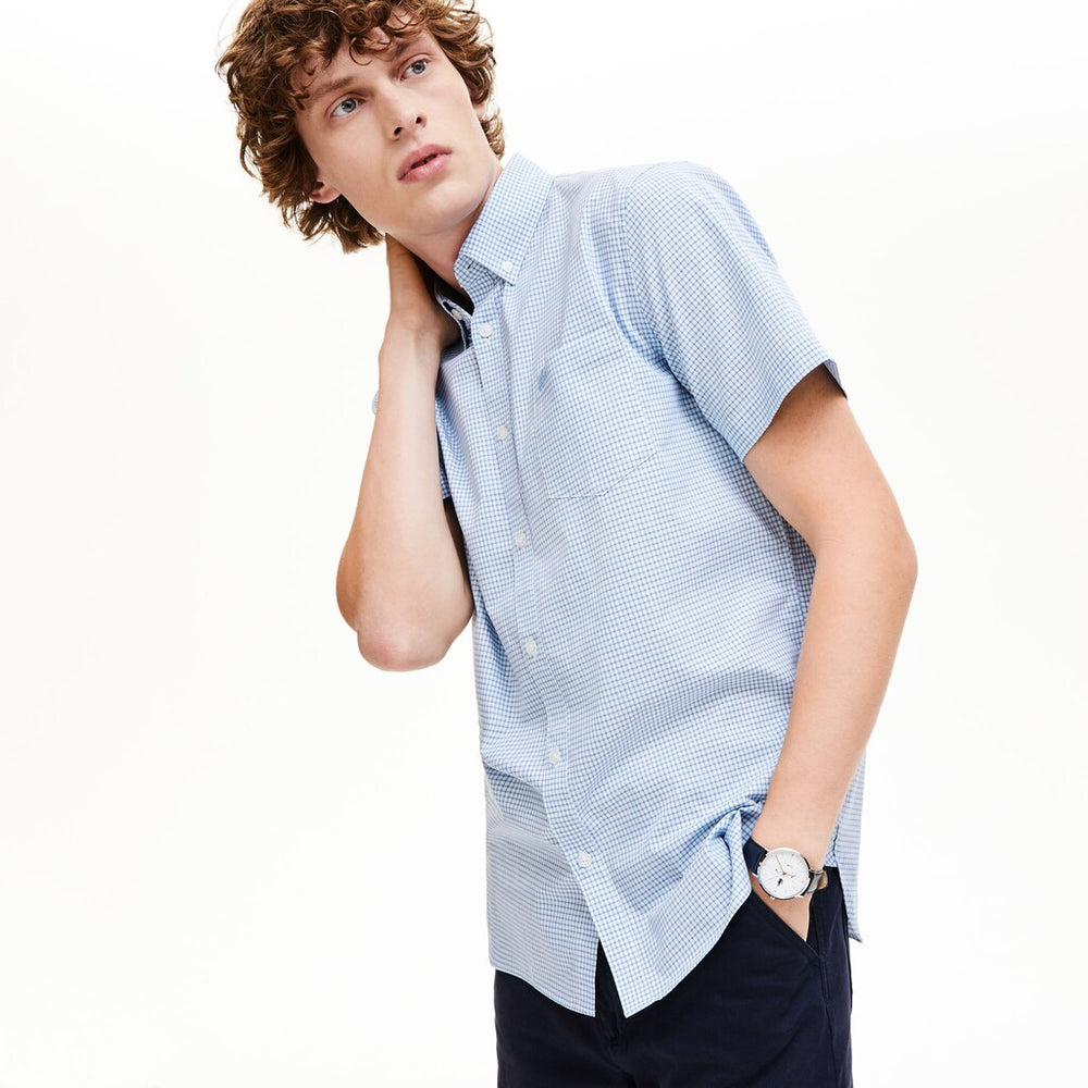 Regular- Fit Checkered Cotton Shirt | Lacoste Mens